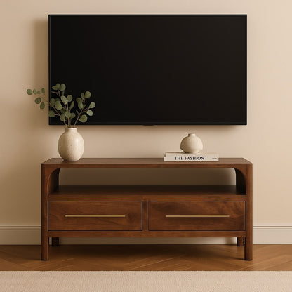 Solid Wood Arched Edge 2 Drawer Media Unit