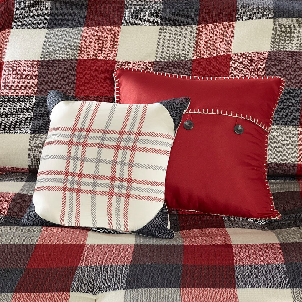 7 Piece Herringbone Comforter Set Red King