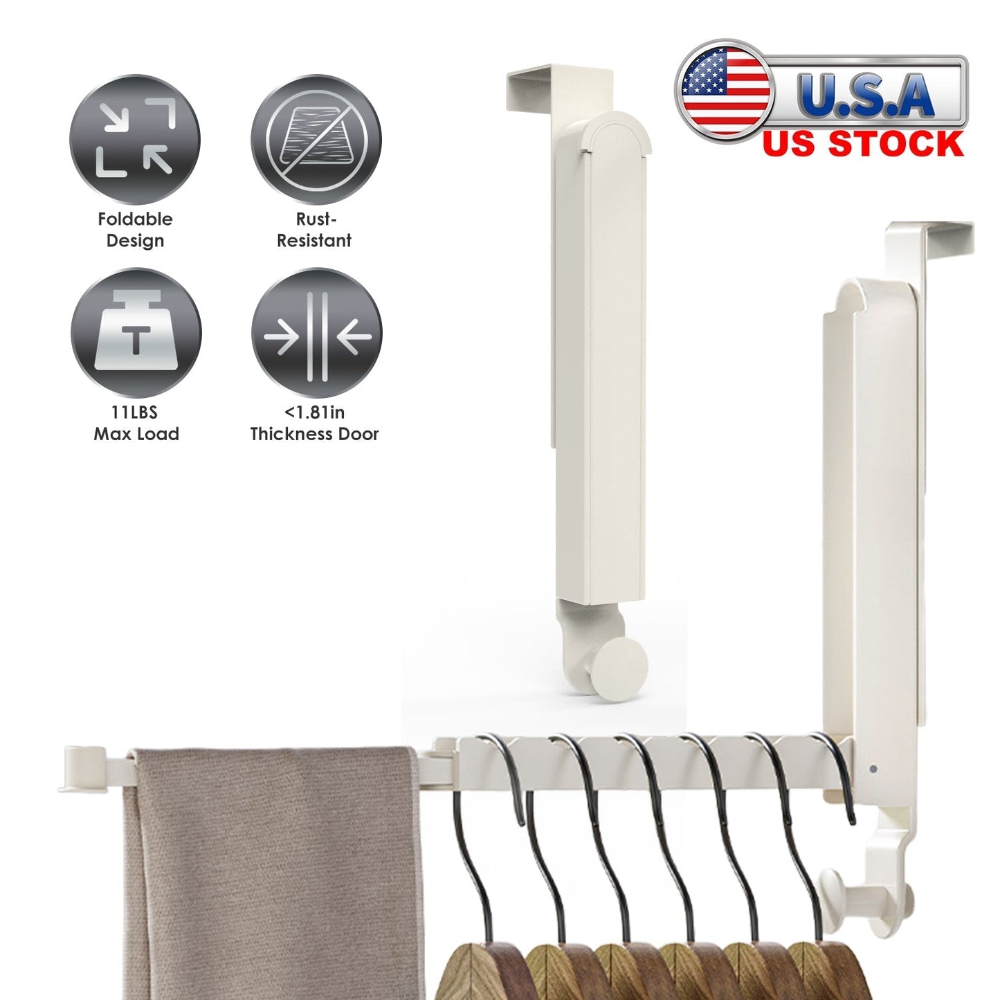 2Pcs Over The Door Hanger Hooks For Clothes Foldable Clothes Drying Rack For Laundry Coats Towels Portable Clothing Hanger Hook For 1.81In Thickness D