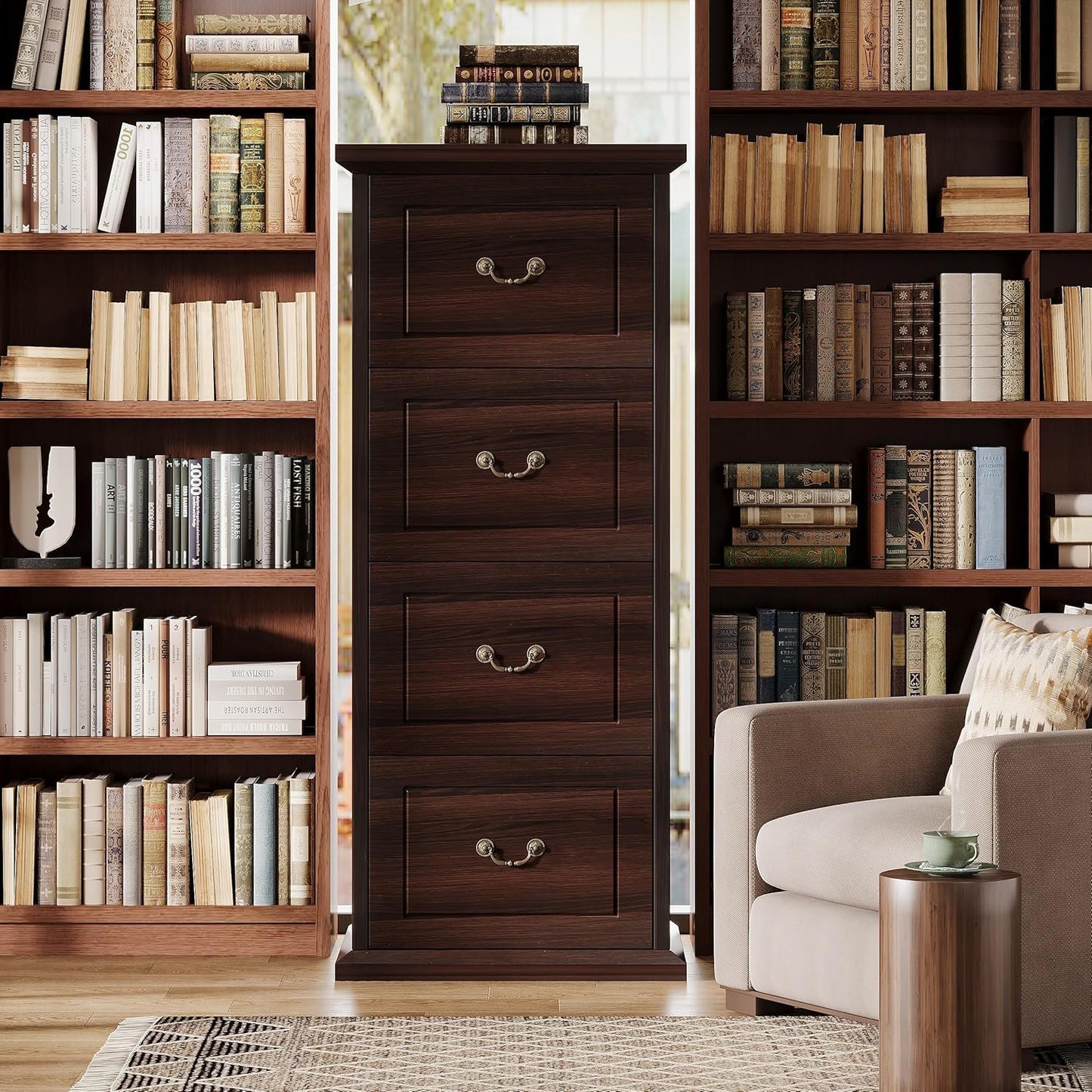 4 Drawer Vertical File Cabinet For A4 / Letter Files - Walnut