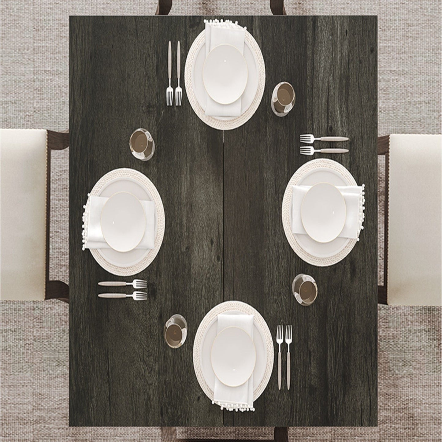 Square Dining Table For 4 With Thick Grain Top And Sturdy Pedestal Base - Gray