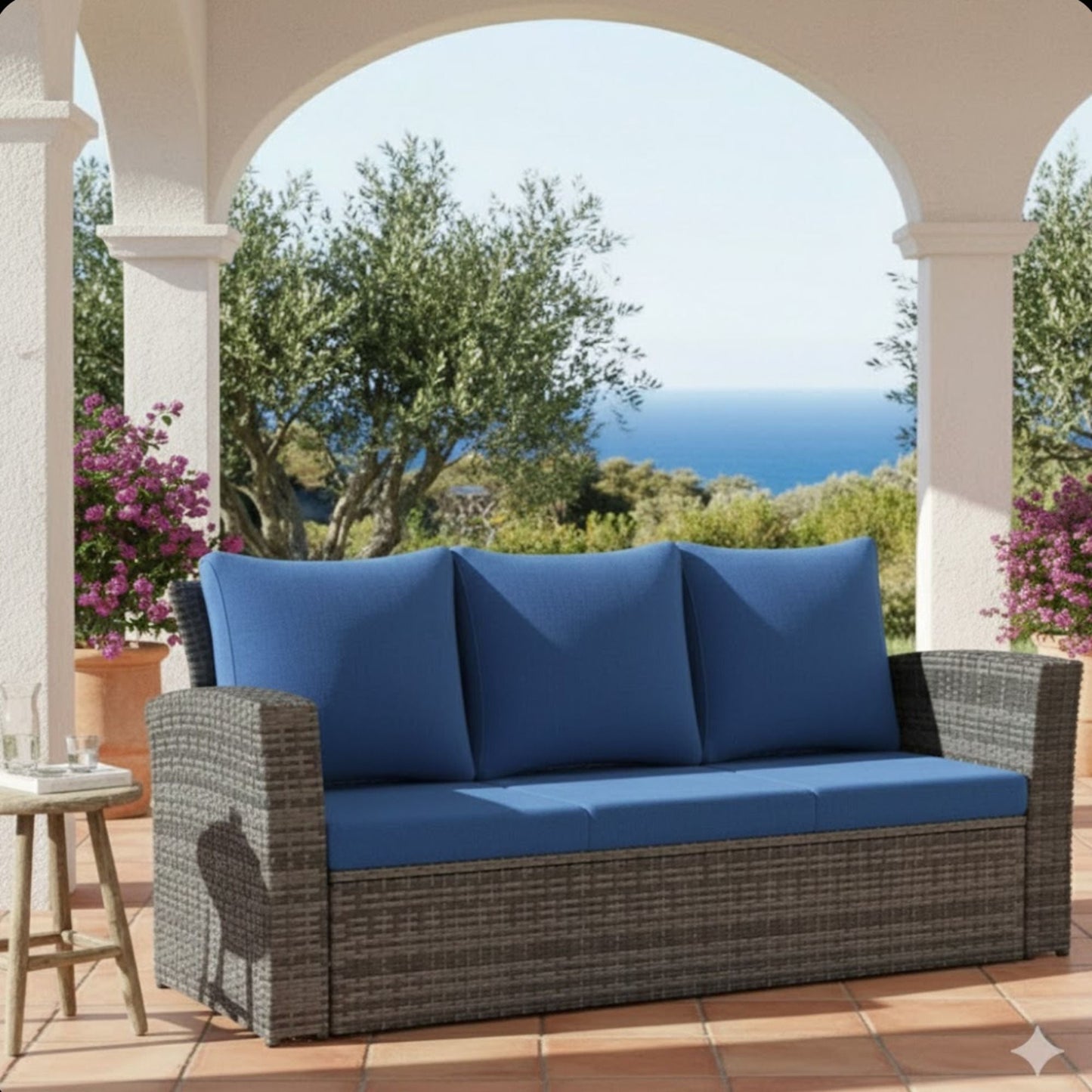 All-Weather Wicker 3 Seat Patio Sofa With Thick Cushions