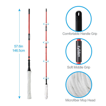 Ultra Fine Fiber Twist Mop With 57.5 Inch Long Handle For Dry And Wet Floor Cleaning - Red