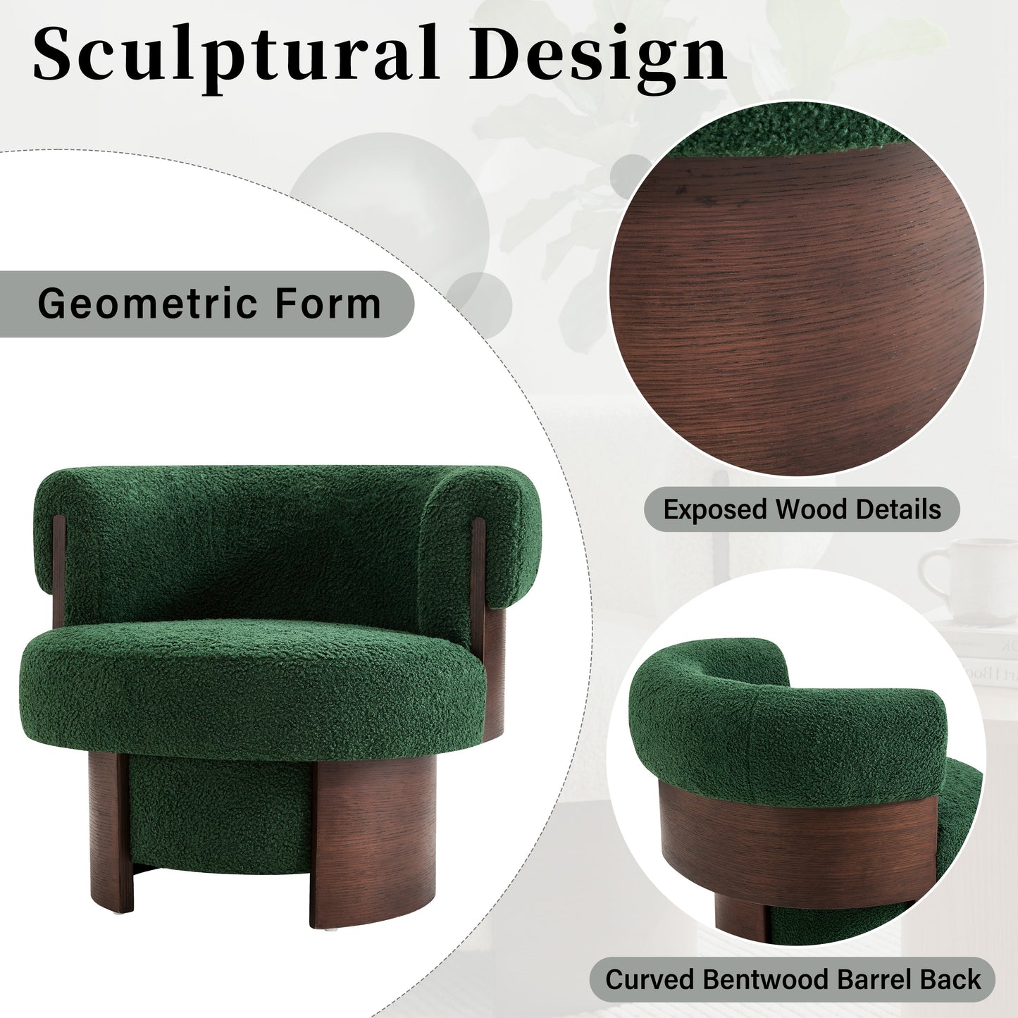 Modern 32" Wide Curved Sculptural Swivel Barrel Chairs - Set of 2