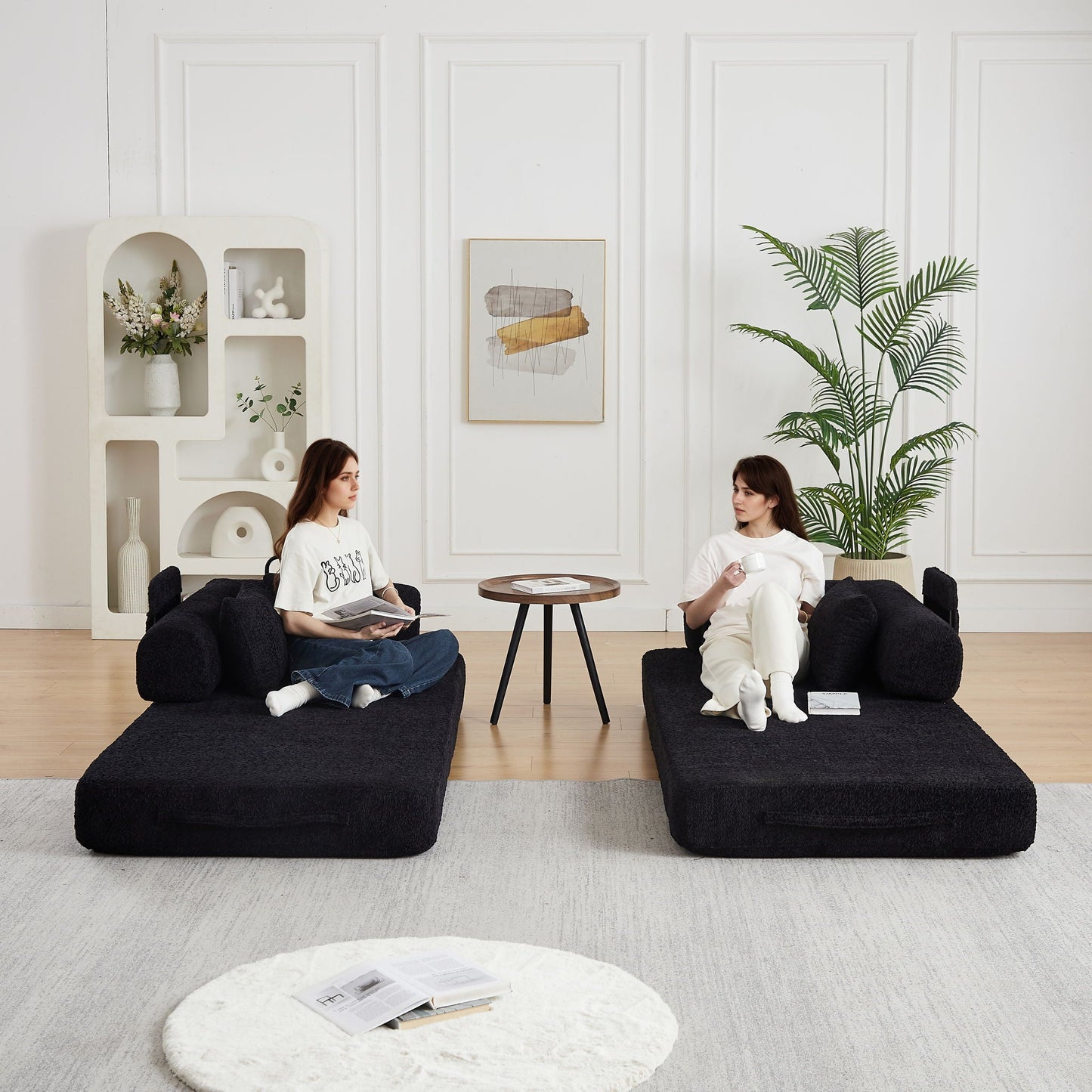 Convertible Sleeper Sofa Bed With Cylindrical Pillow