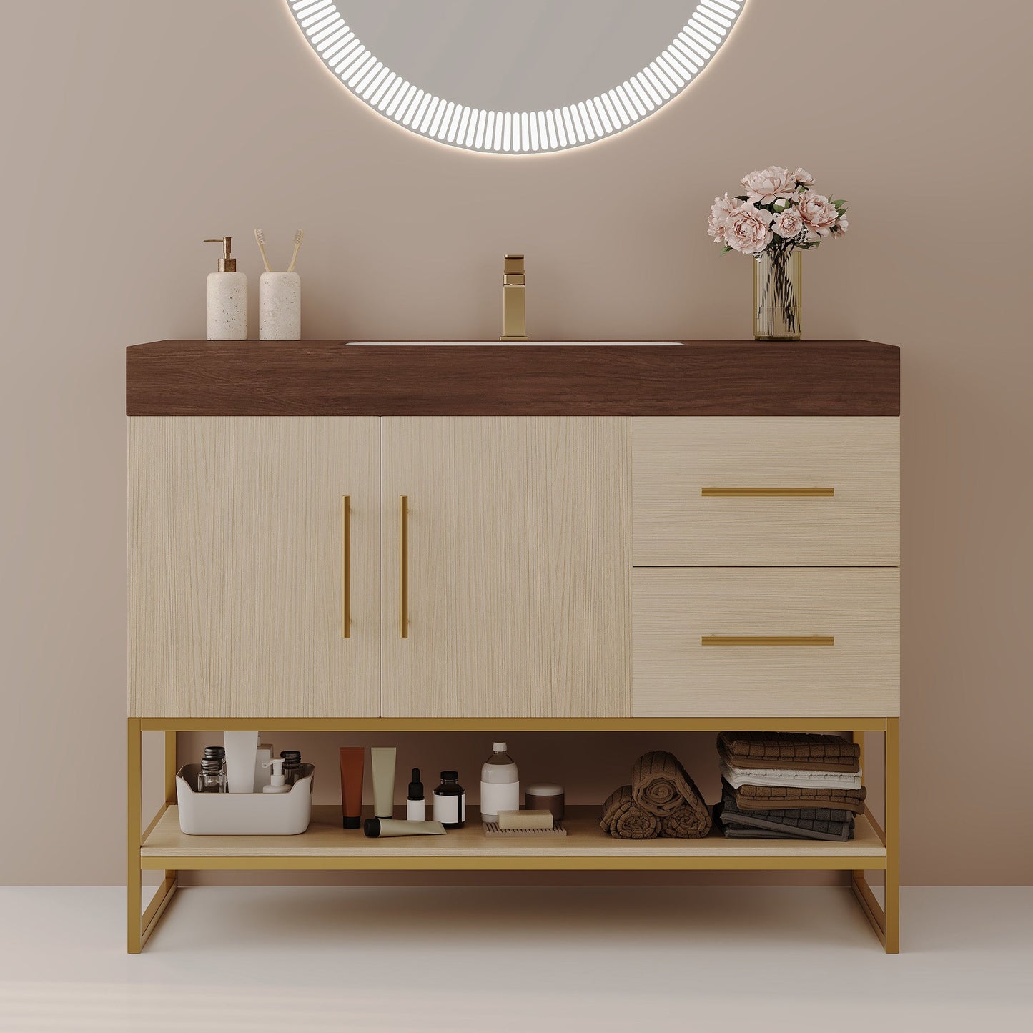 36" Modern Free-Standing Bathroom Vanity with Seamless Ceramic Sink & Sintered Stone Top