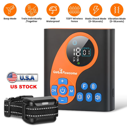 Wireless Dog Fence System with Training Collar - 722FT Range