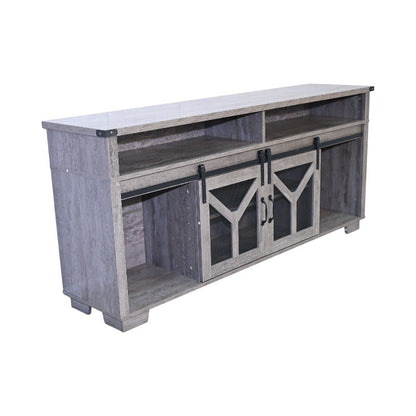 65.3" TV Stand with LED Light Strips and Iron Mesh Barn Door
