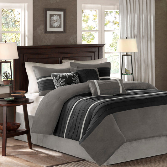 7 Piece Faux Suede Comforter Set Black California King