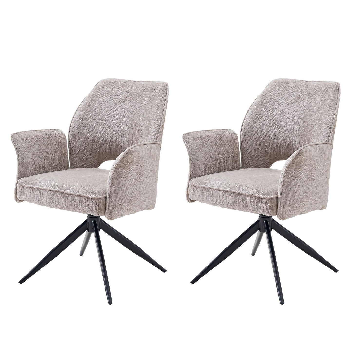 Dining Chair With Soft Cushion And 360° Rotation, Comfortable Armrest For Kitchen (Set of 2) - Gray