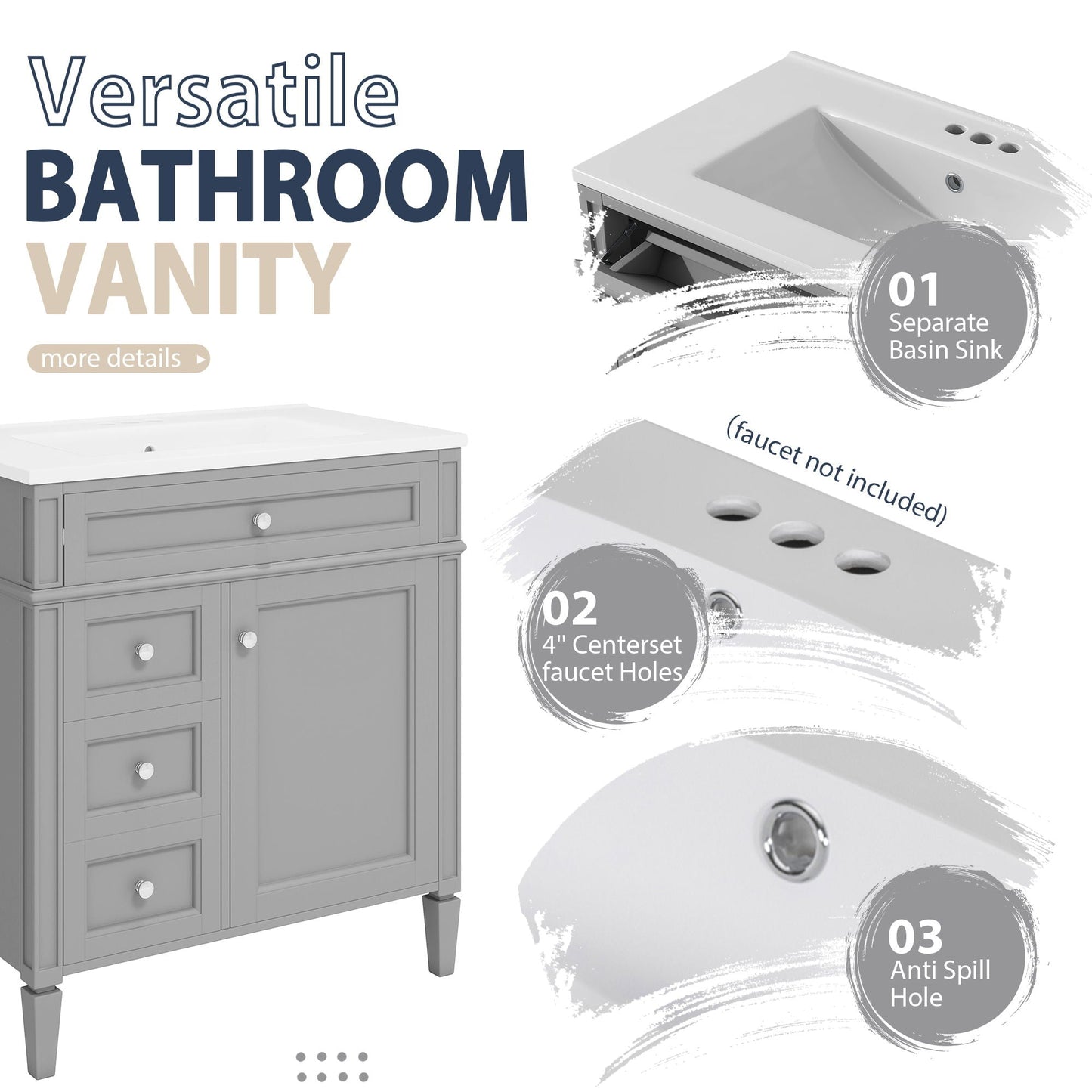 Bathroom Vanity With Medicine Cabinet, Royal Mirror Cabinet, Modern Bathroom Storage Cabinet With 2 Soft Closing Doors And 4 Drawers