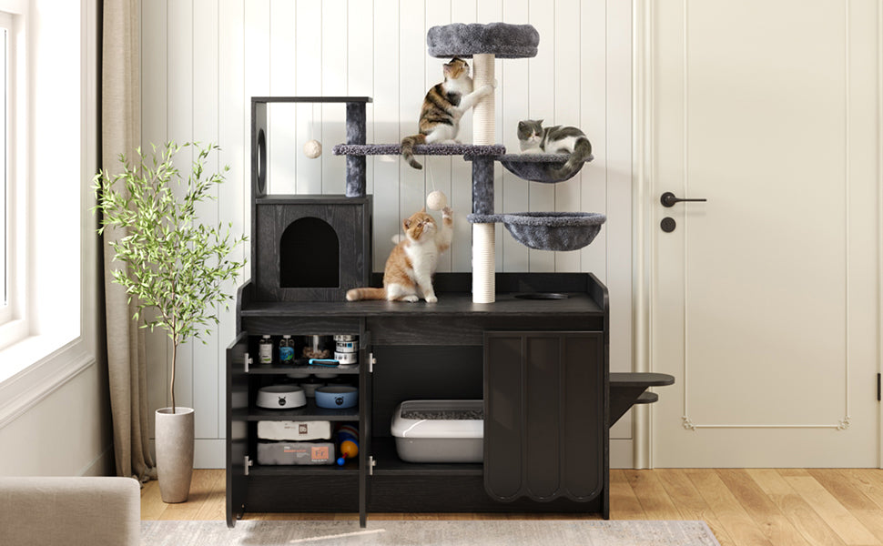 50.6" Cat Tree with Litter Box Enclosure and Sisal Scratching Post