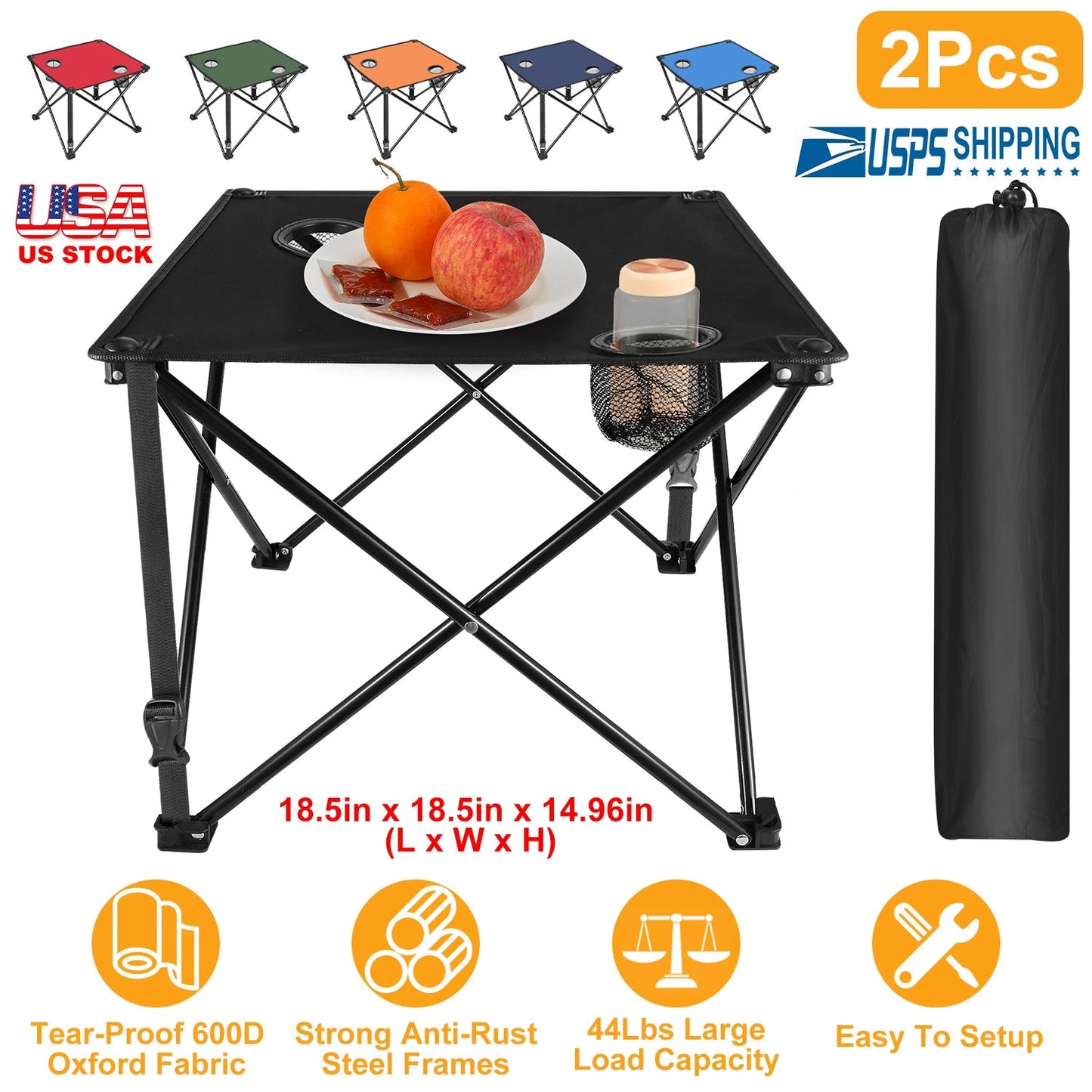 Portable Folding Camping Table with Cup Holders & Carry Bag