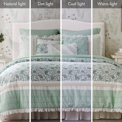9 Piece Cotton Percale Comforter Set Aqua