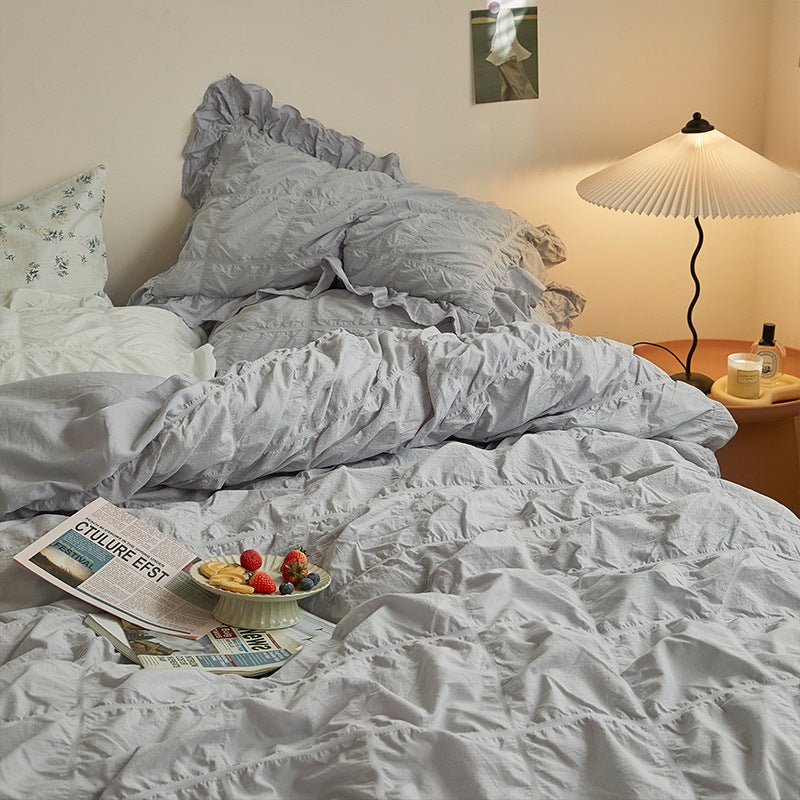 Earth Tone Marshmallow Puff Ruffle Bedding Set / Pumpkin Brown