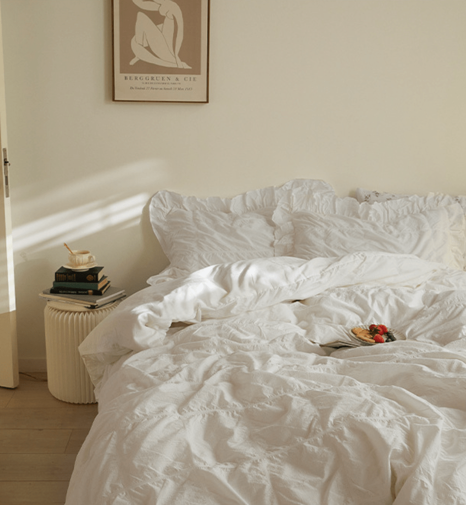 Earth Tone Marshmallow Puff Ruffle Bedding Set / Pumpkin Brown