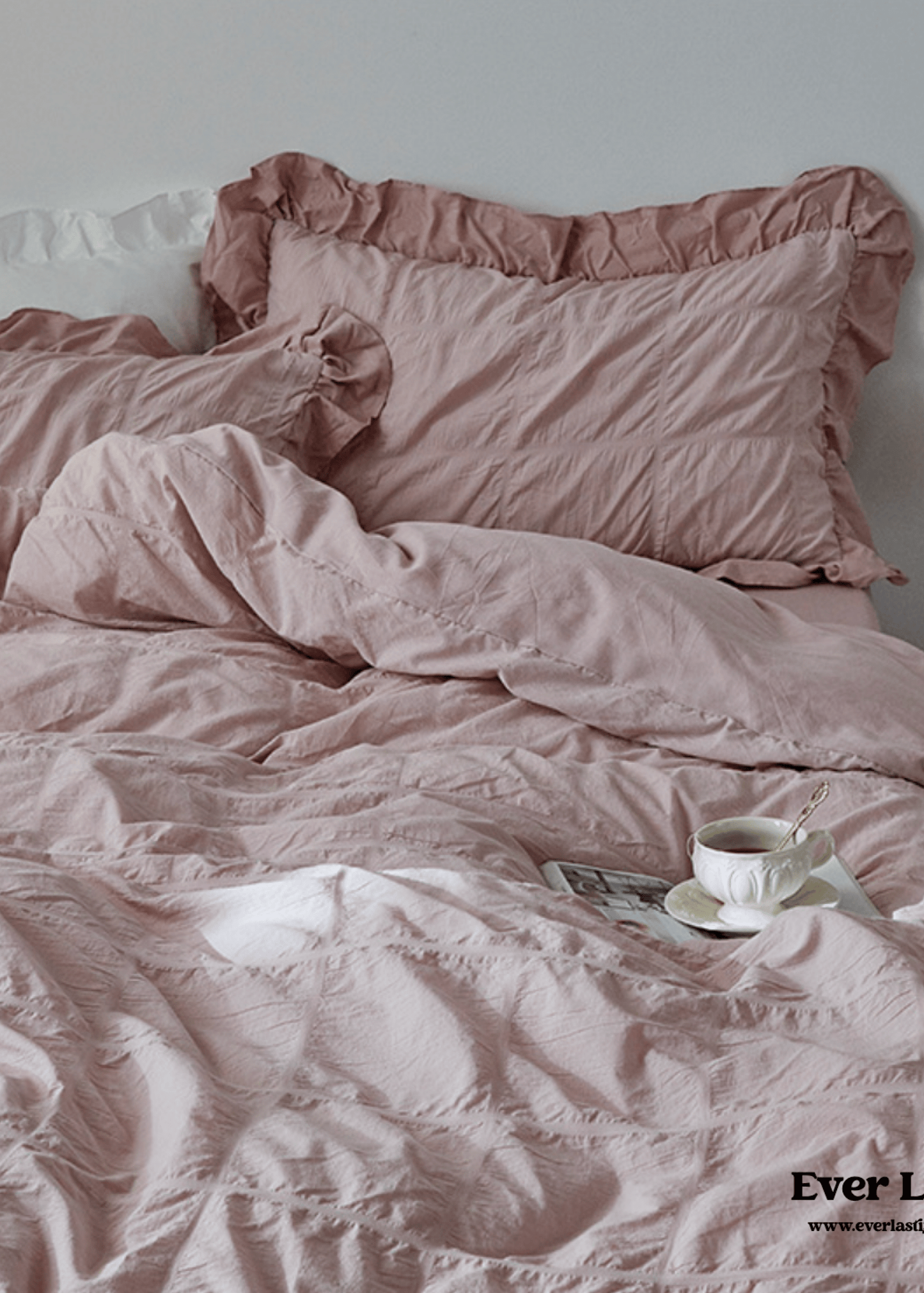 Earth Tone Marshmallow Puff Ruffle Bedding Set / Pumpkin Brown