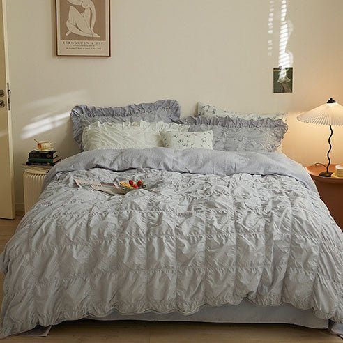 Earth Tone Marshmallow Puff Ruffle Bedding Set / Rust Pink