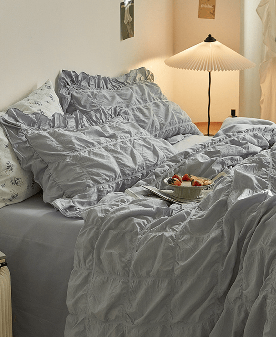 Earth Tone Marshmallow Puff Ruffle Bedding Set / Rust Pink
