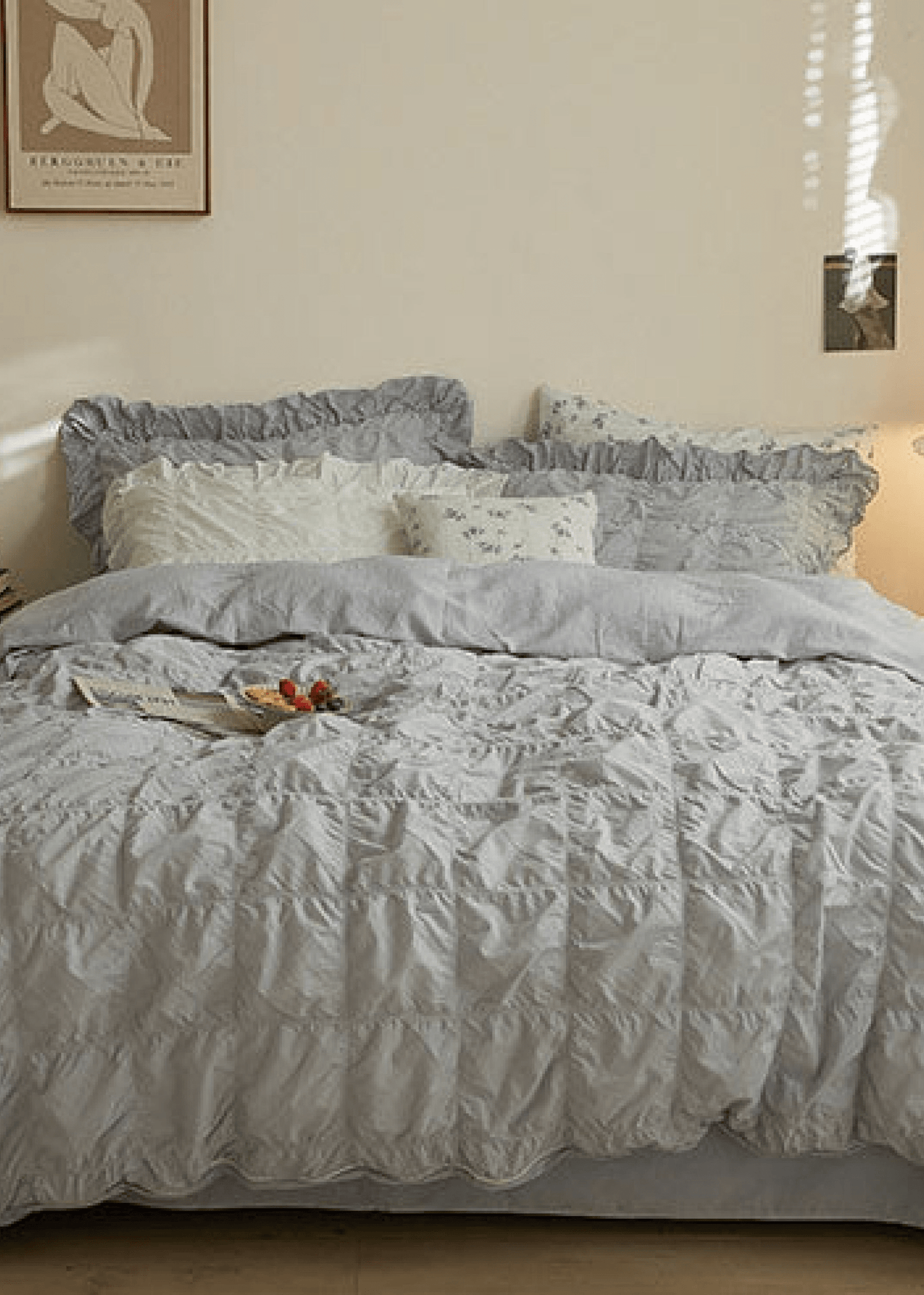 Earth Tone Marshmallow Puff Ruffle Bedding Set / Rust Pink