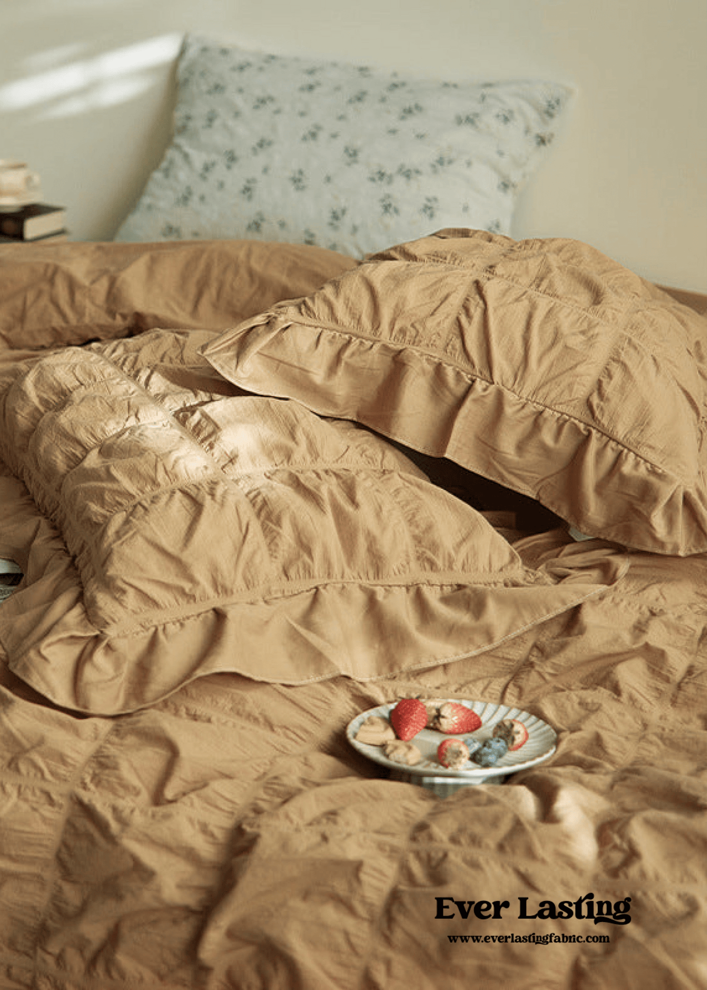 Earth Tone Marshmallow Puff Ruffle Bedding Set / Rust Pink