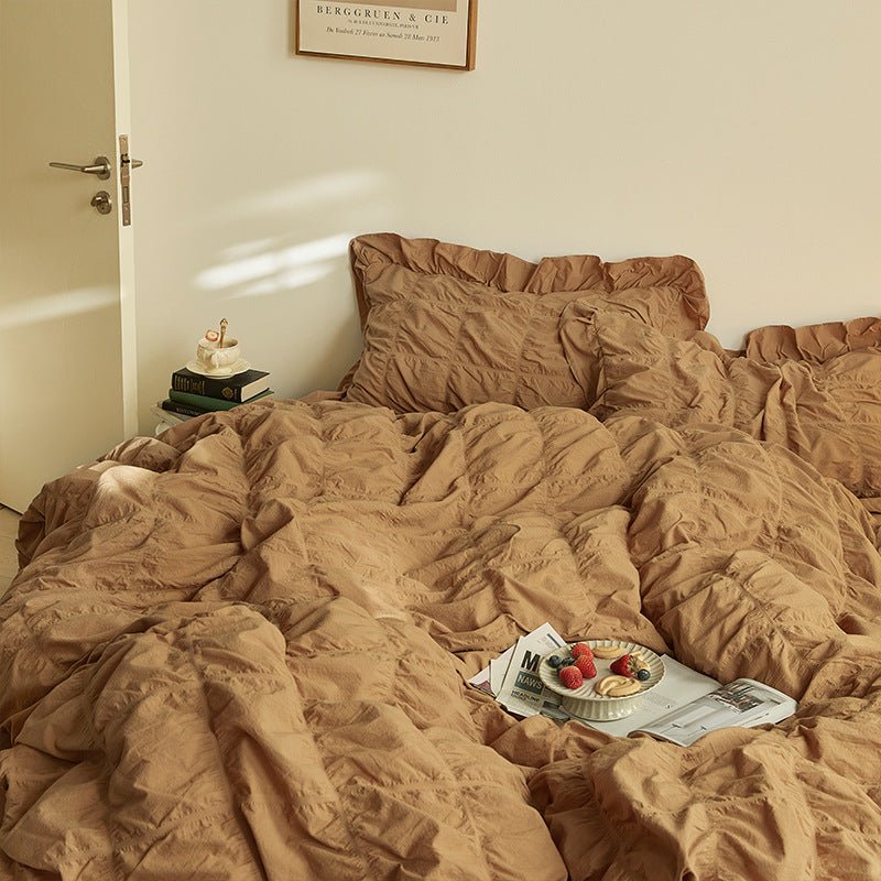 Earth Tone Marshmallow Puff Ruffle Bedding Set / Rust Pink