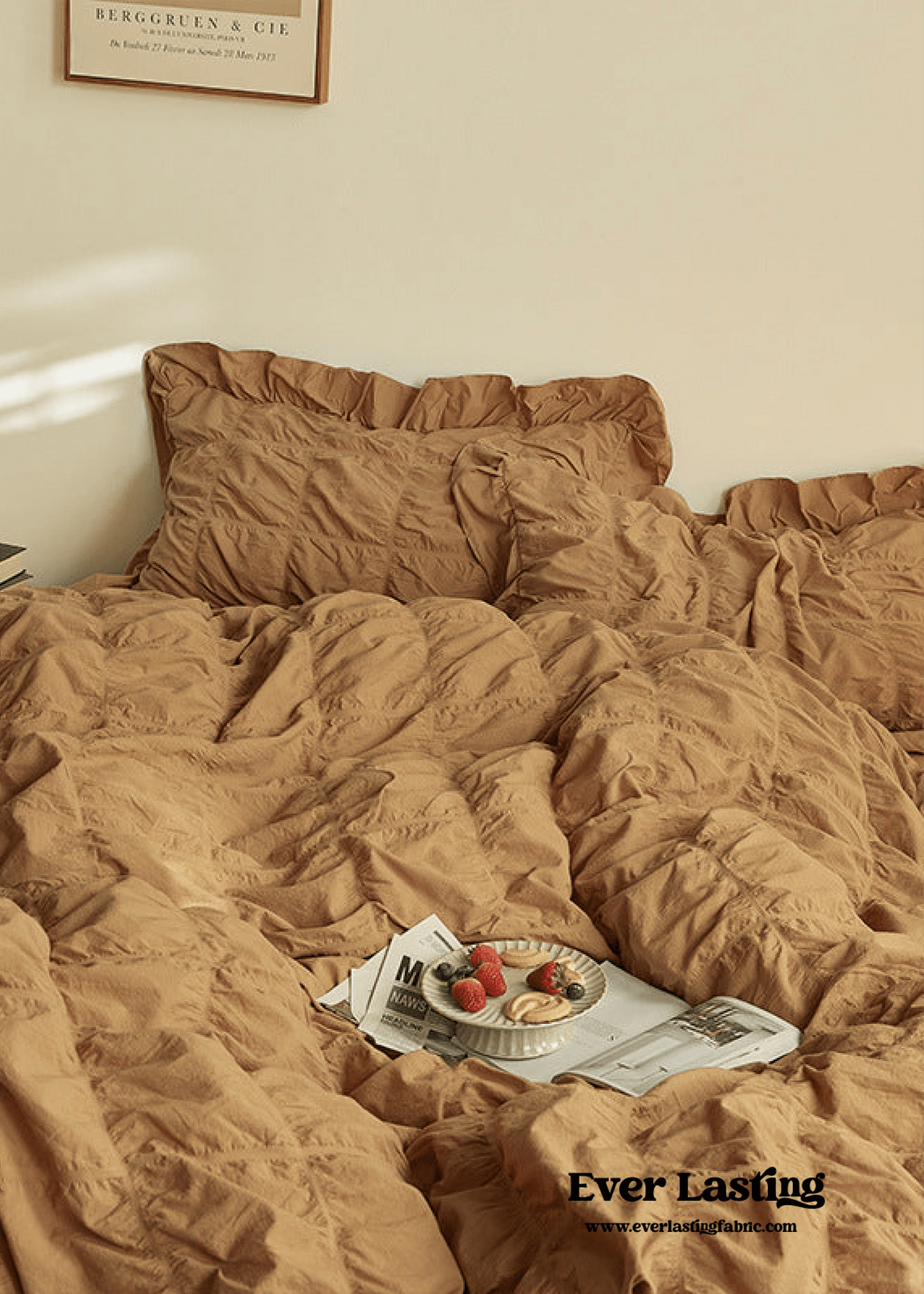 Earth Tone Marshmallow Puff Ruffle Bedding Set / Rust Pink