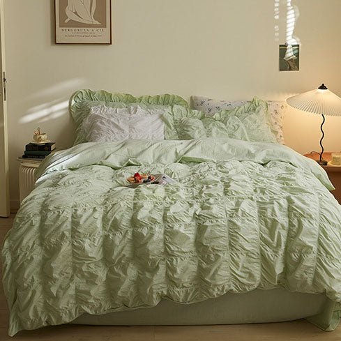 Earth Tone Marshmallow Puff Ruffle Bedding Set / Rust Pink
