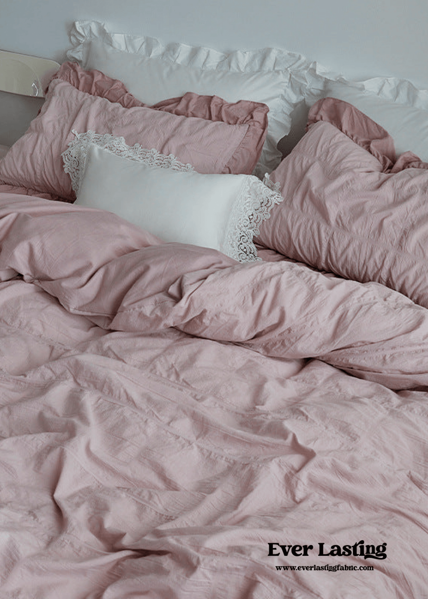 Earth Tone Marshmallow Puff Ruffle Bedding Set / Rust Pink