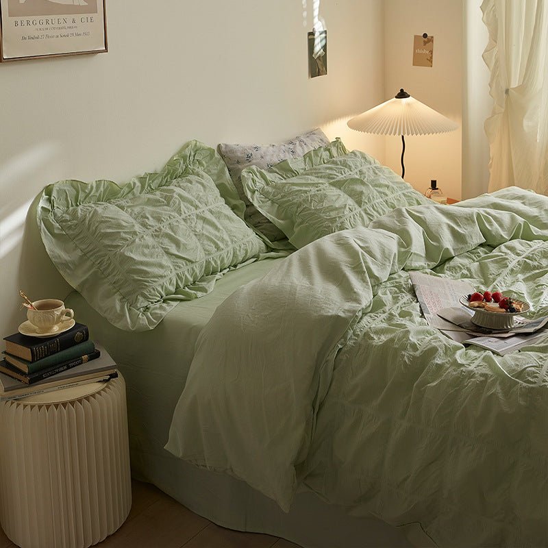 Earth Tone Marshmallow Puff Ruffle Bedding Set / Rust Pink