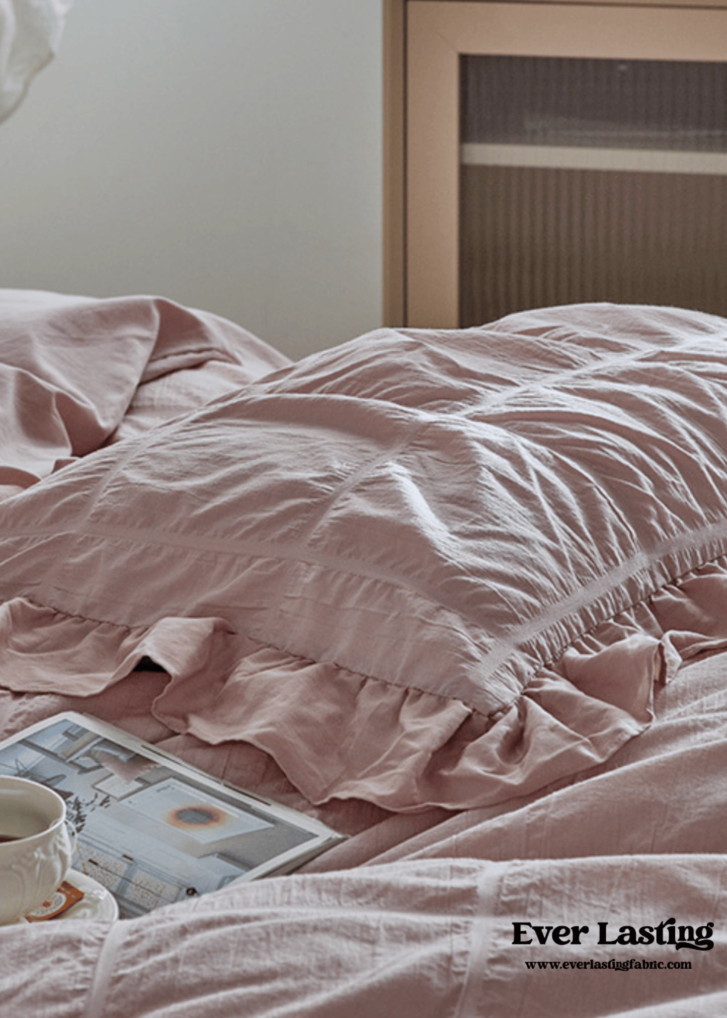 Earth Tone Marshmallow Puff Ruffle Bedding Set / Rust Pink