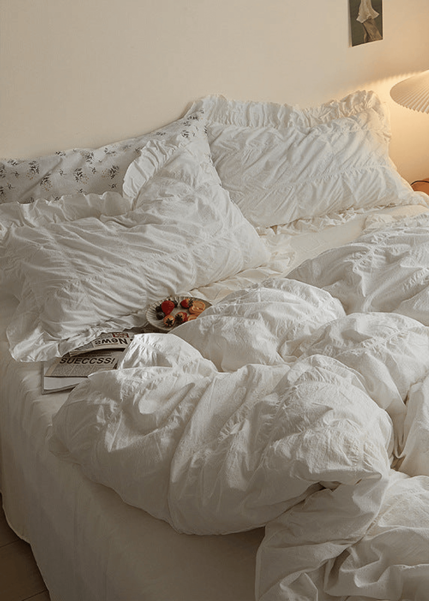 Earth Tone Marshmallow Puff Ruffle Bedding Set / Rust Pink