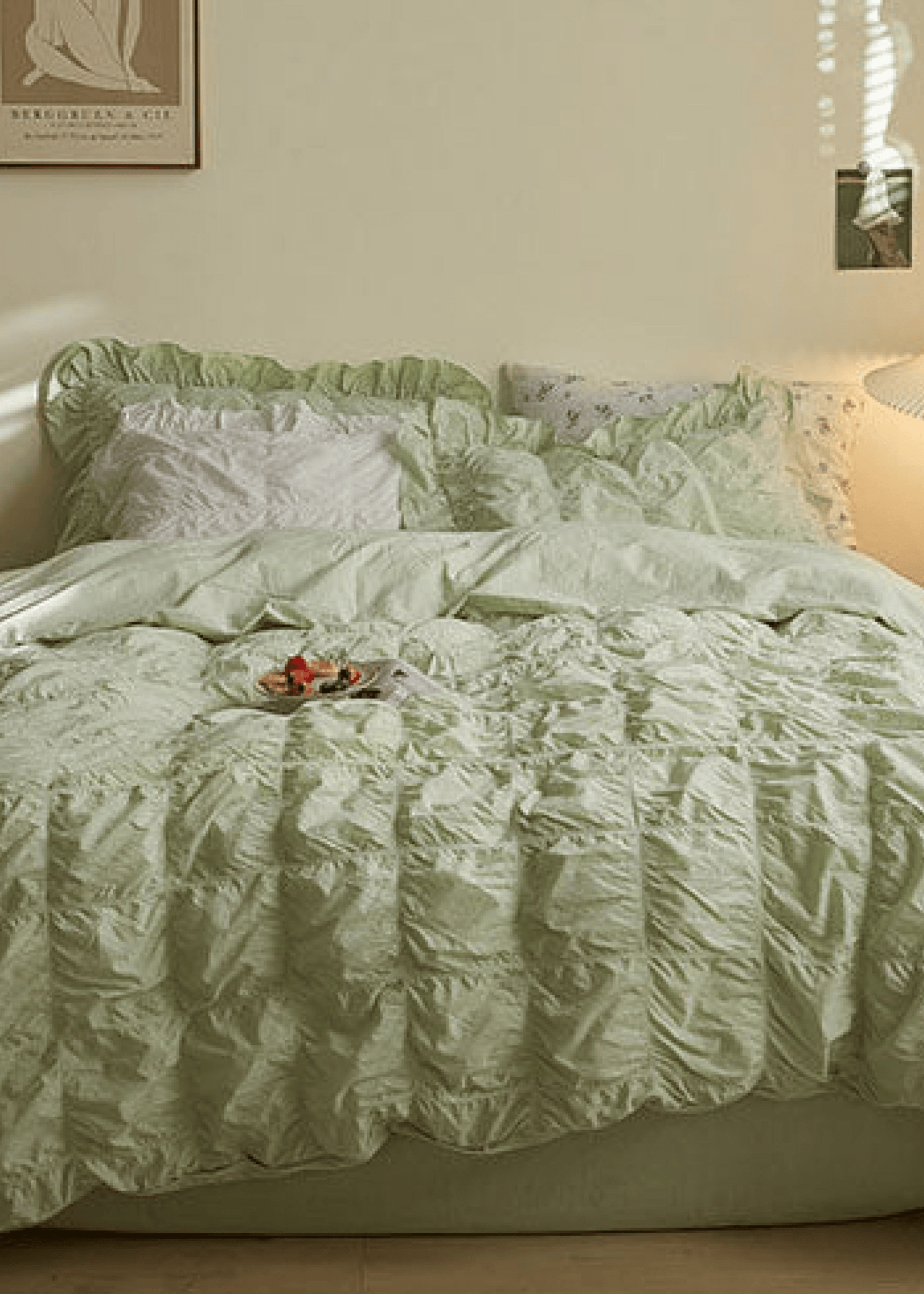 Earth Tone Marshmallow Puff Ruffle Bedding Set / White