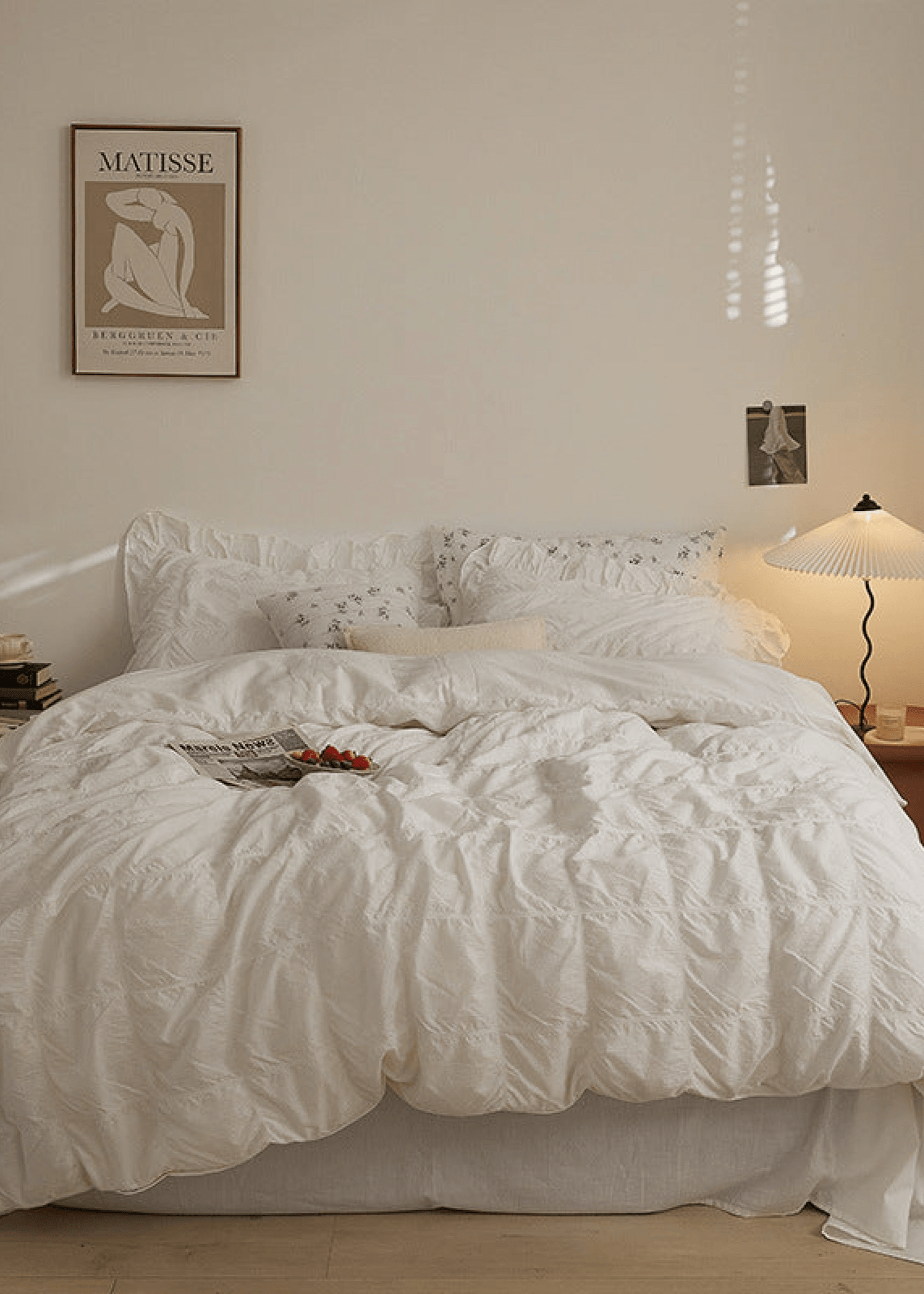 Earth Tone Marshmallow Puff Ruffle Bedding Set / White