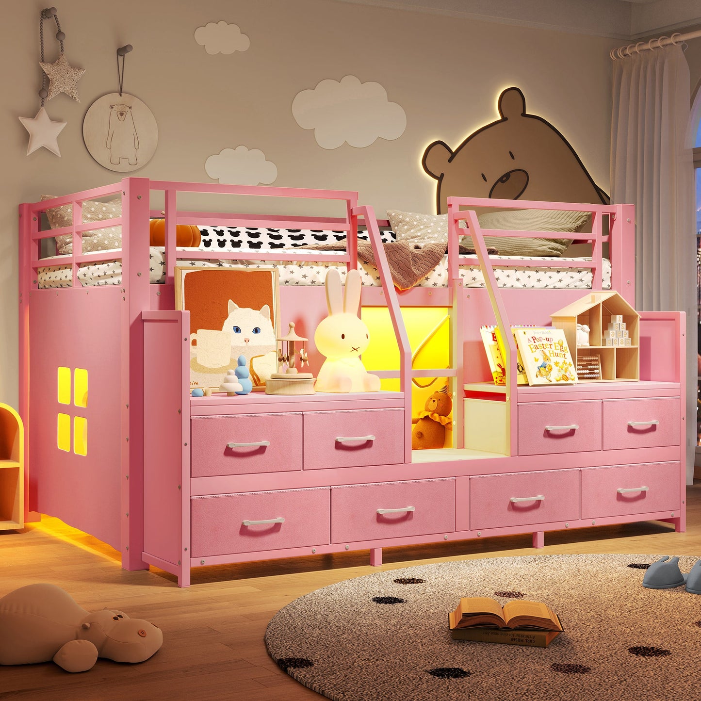 Twin Low Loft Bed with Multi-Storage Spaces