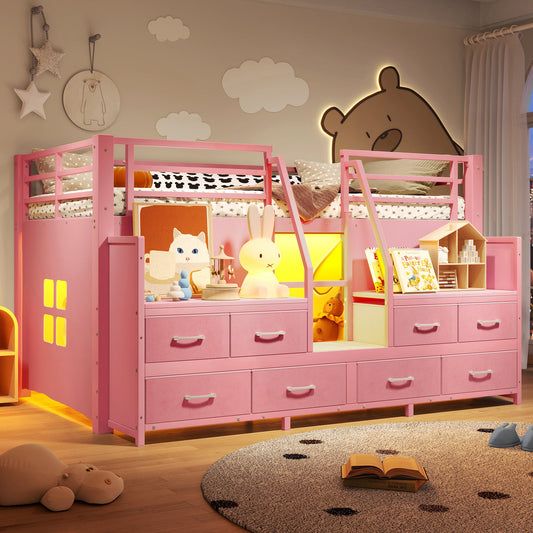 Twin Low Loft Bed with Multi-Storage Spaces