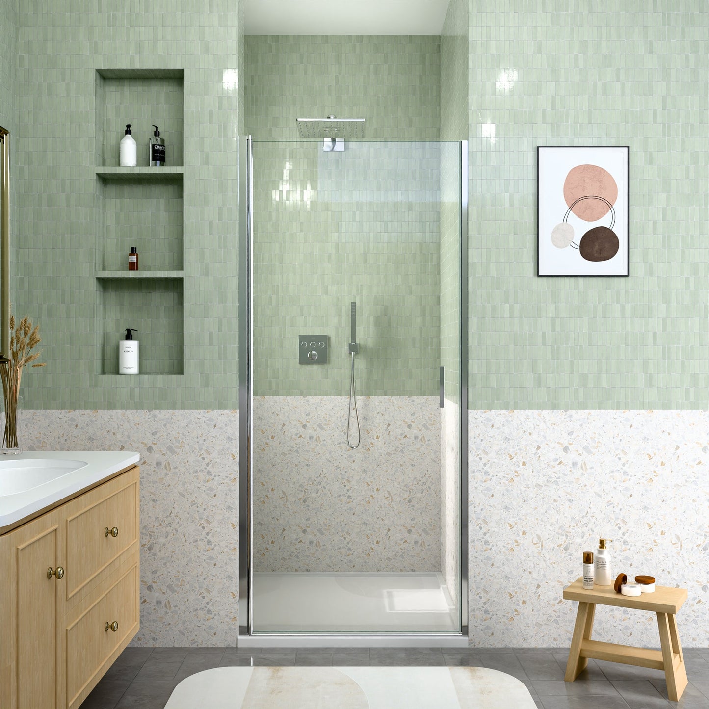 24" W x 72" H Semi-Frameless Circular Pivot Shower Door