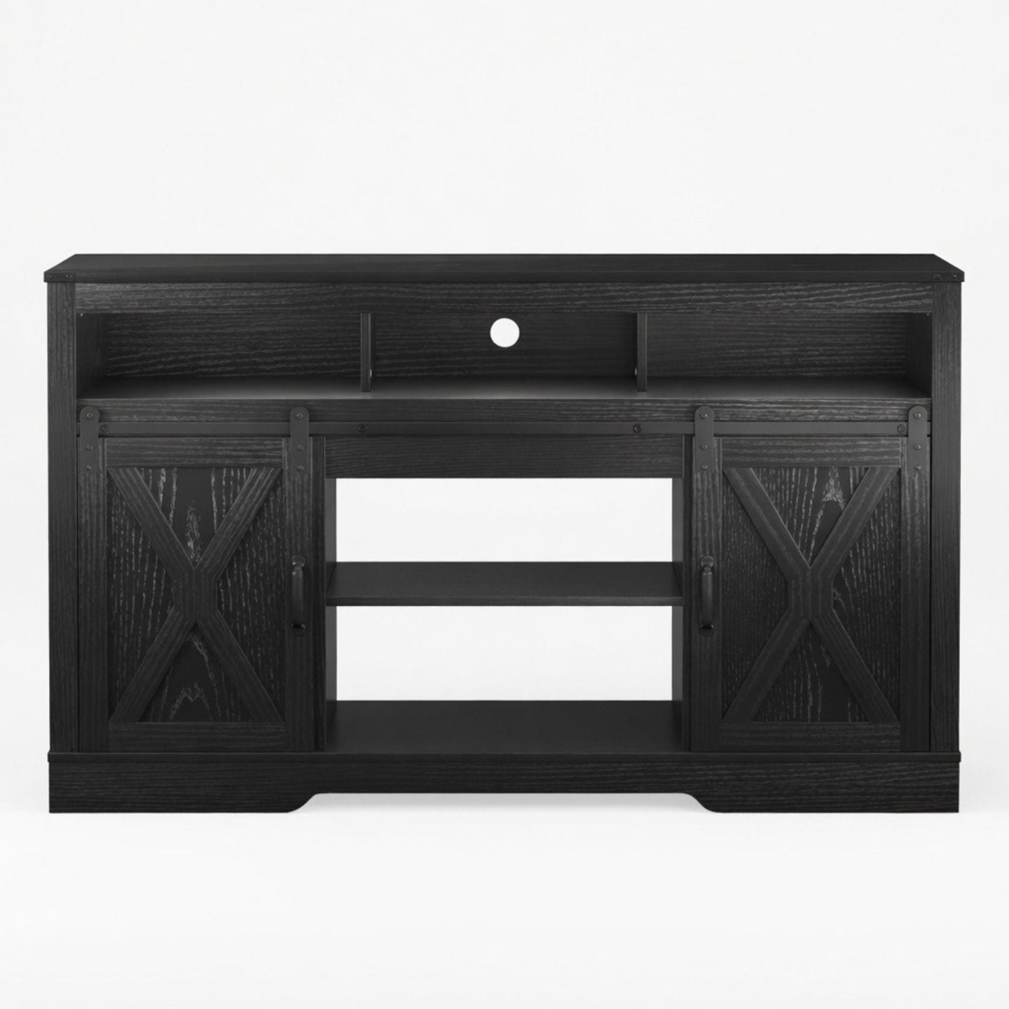 Farmhouse TV Stand With Sliding Barn Doors & Adjustable Storage