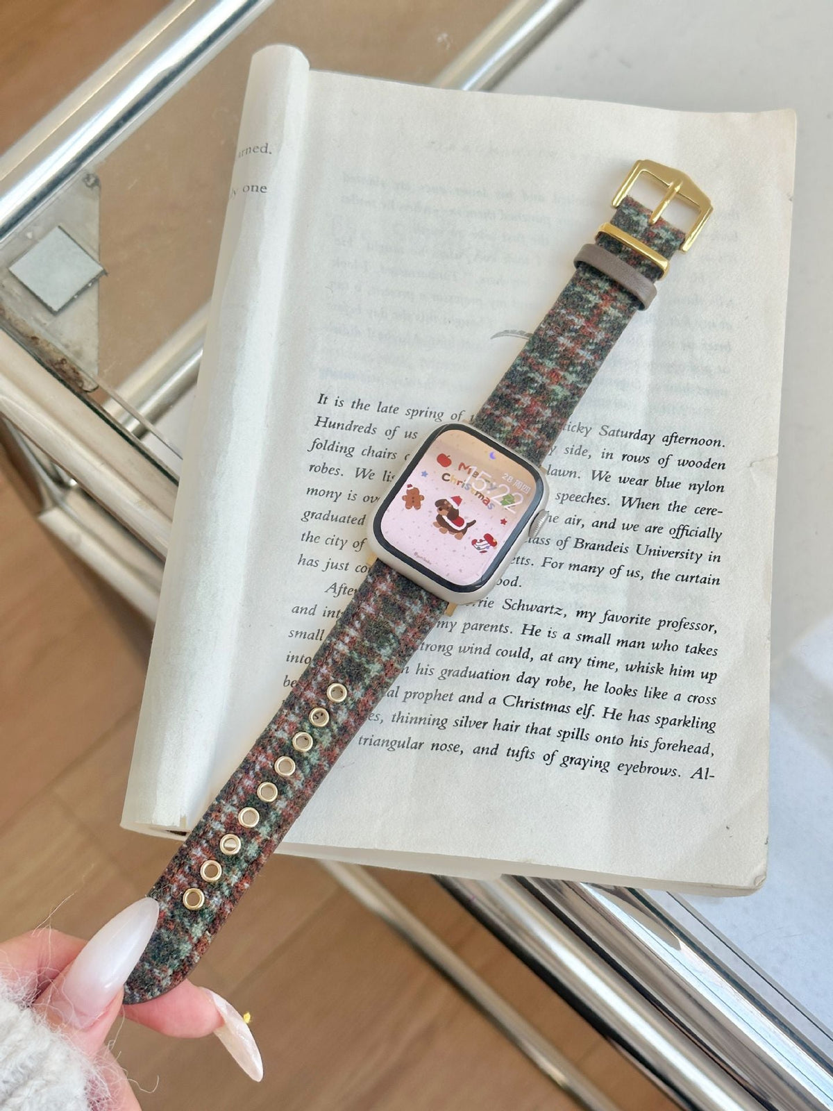 Christmas-themed Wool And Leather Watch Strap Suitable For