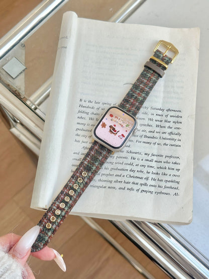 Christmas-themed Wool And Leather Watch Strap Suitable For