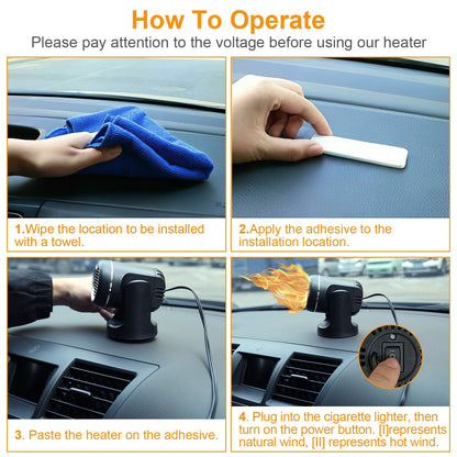 24V 160W Portable Car Heater & Fan | 2-in-1 Rotating Defroster/Demister with 4.92ft Cord