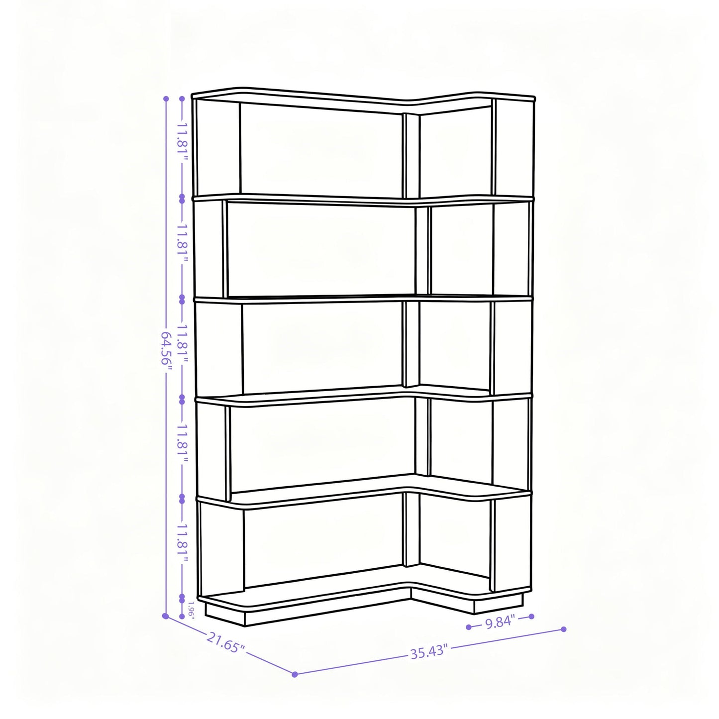 Ox Blood - Red 90Cm L-Shaped Freestanding Corner Bookshelf With Anti Tip Safety, Storage Cabinet For Living Room - Ox Blood Red