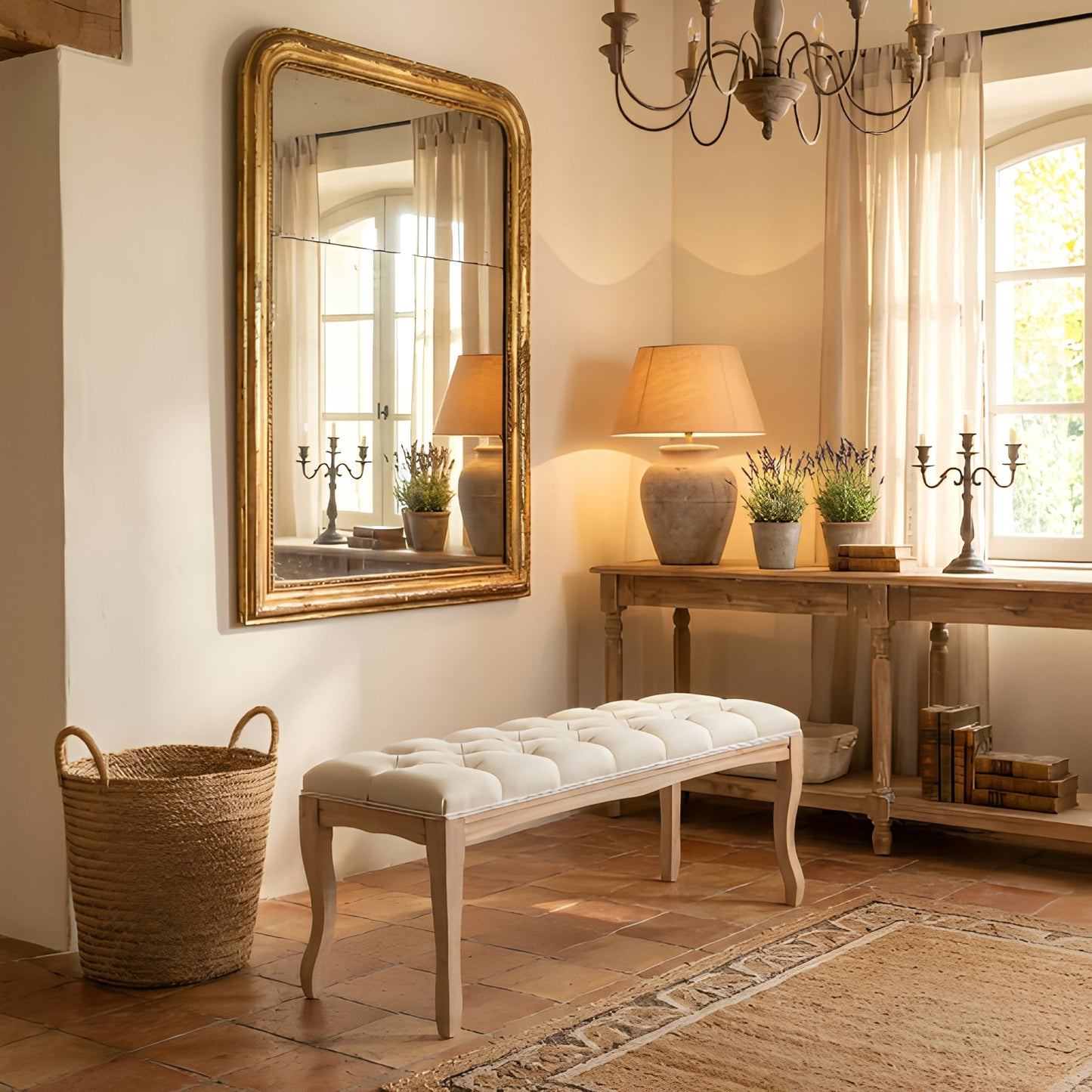 Bedroom Bench French Vintage Tufted Entryway Bench
