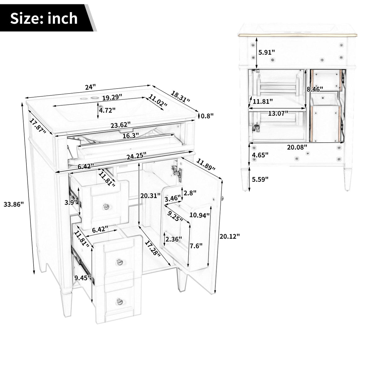 24" Bathroom Vanity with Top Sink