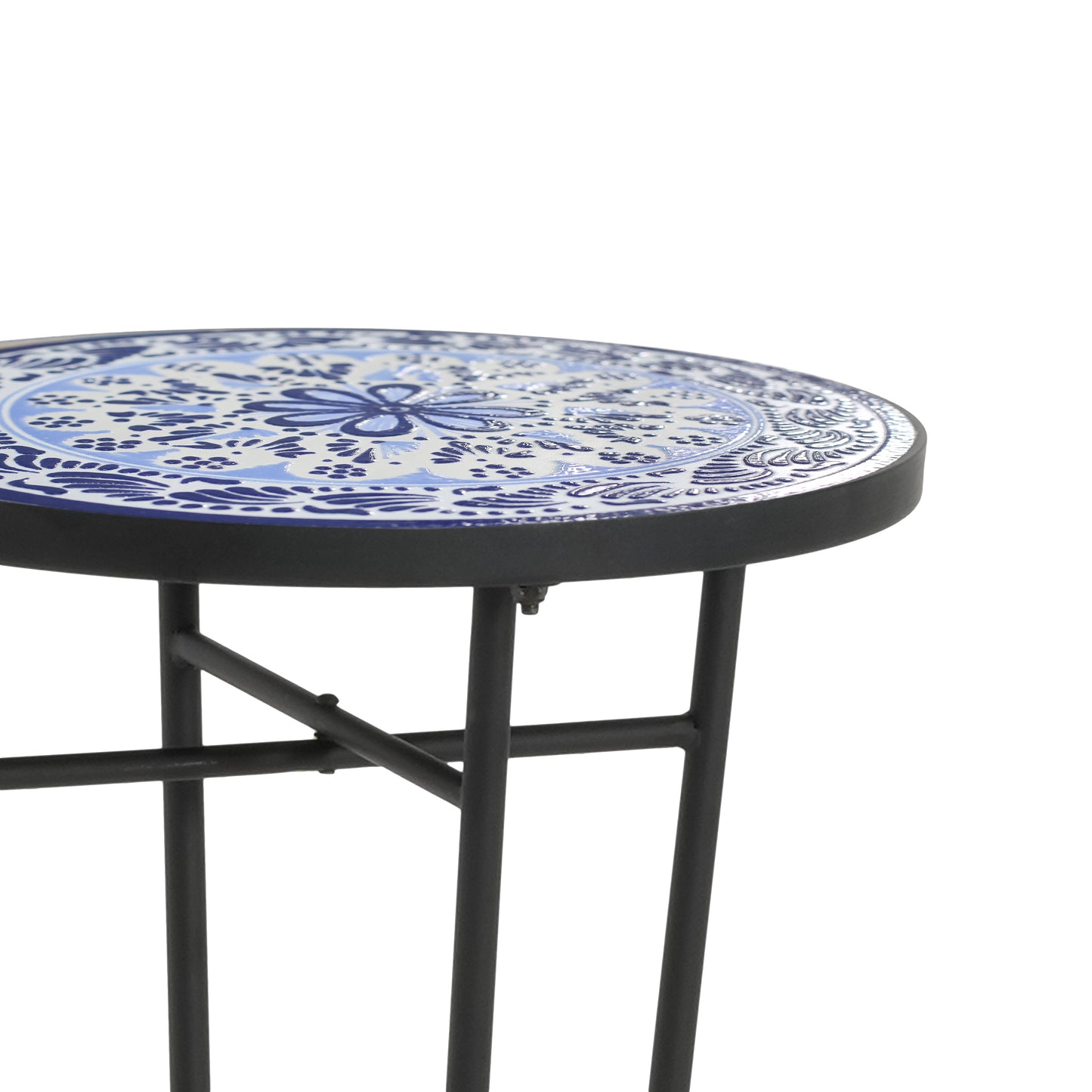 Patio Side Table, Blue+Black