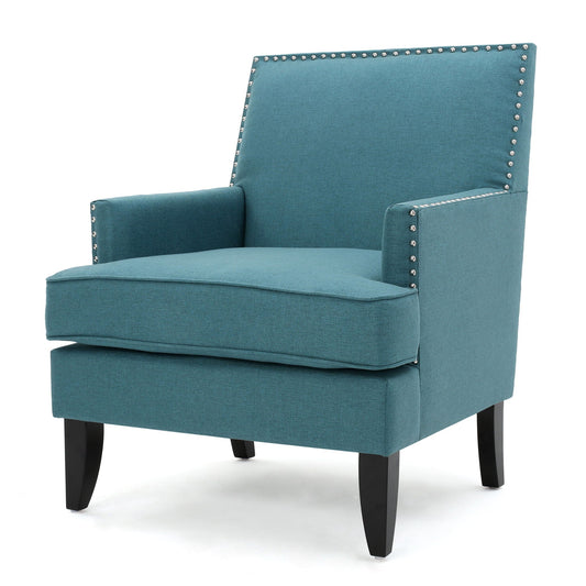 Serenada Upholstered Fabric Club Chair With Nailhead Trim And Tapered Birch Legs