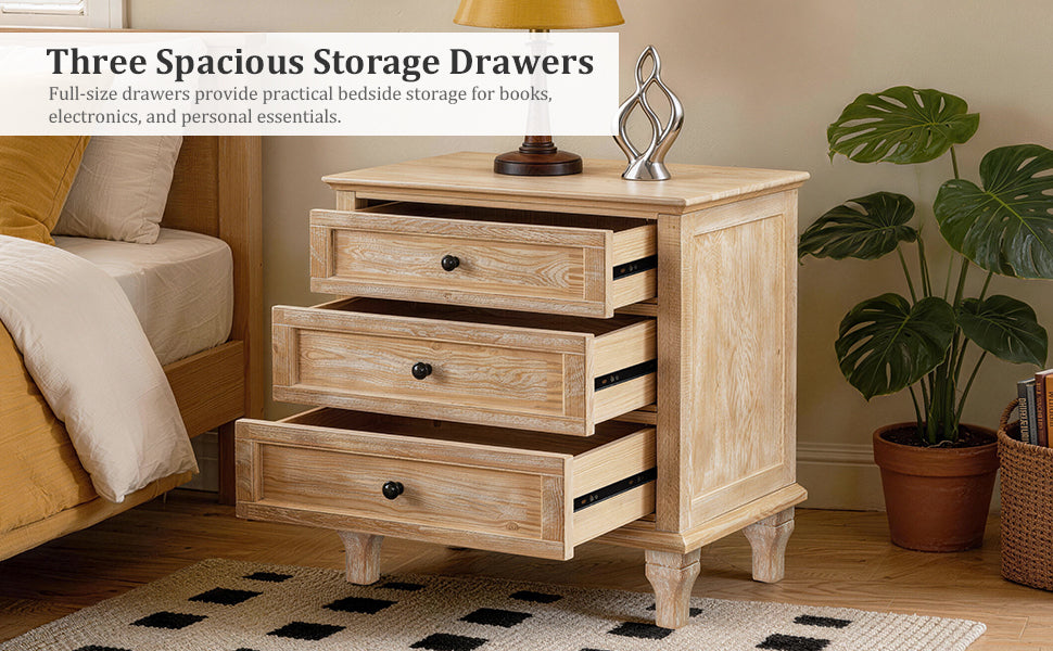 28" Wood Nightstand with Charging Station