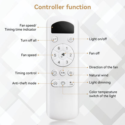 Ceiling Fan With 22W LED Light And Remote Control 6 Speeds Reversible DC Motor For Living Room - White