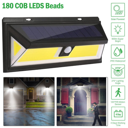 Solar Lights 180 LEDs Solar Wall Light Outdoor Motion Sensor Lamp IP65 Waterproof 120¡ Sensing 270¡Wide Lighting Angle for Garage Garden Pathway