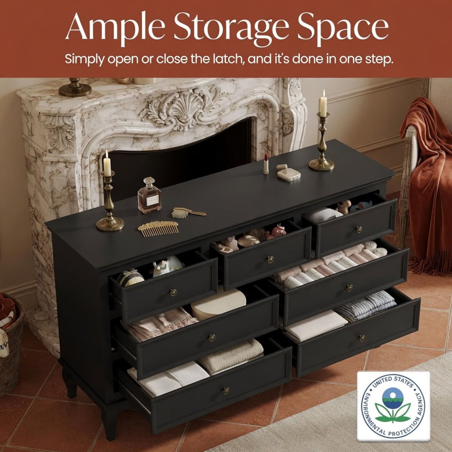 7 Drawer Dresser, Storage Chest - Black
